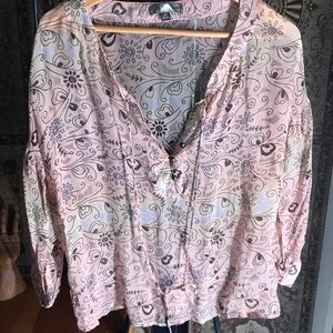 Pink Tie Front Blouse with 3/4 Sleeves